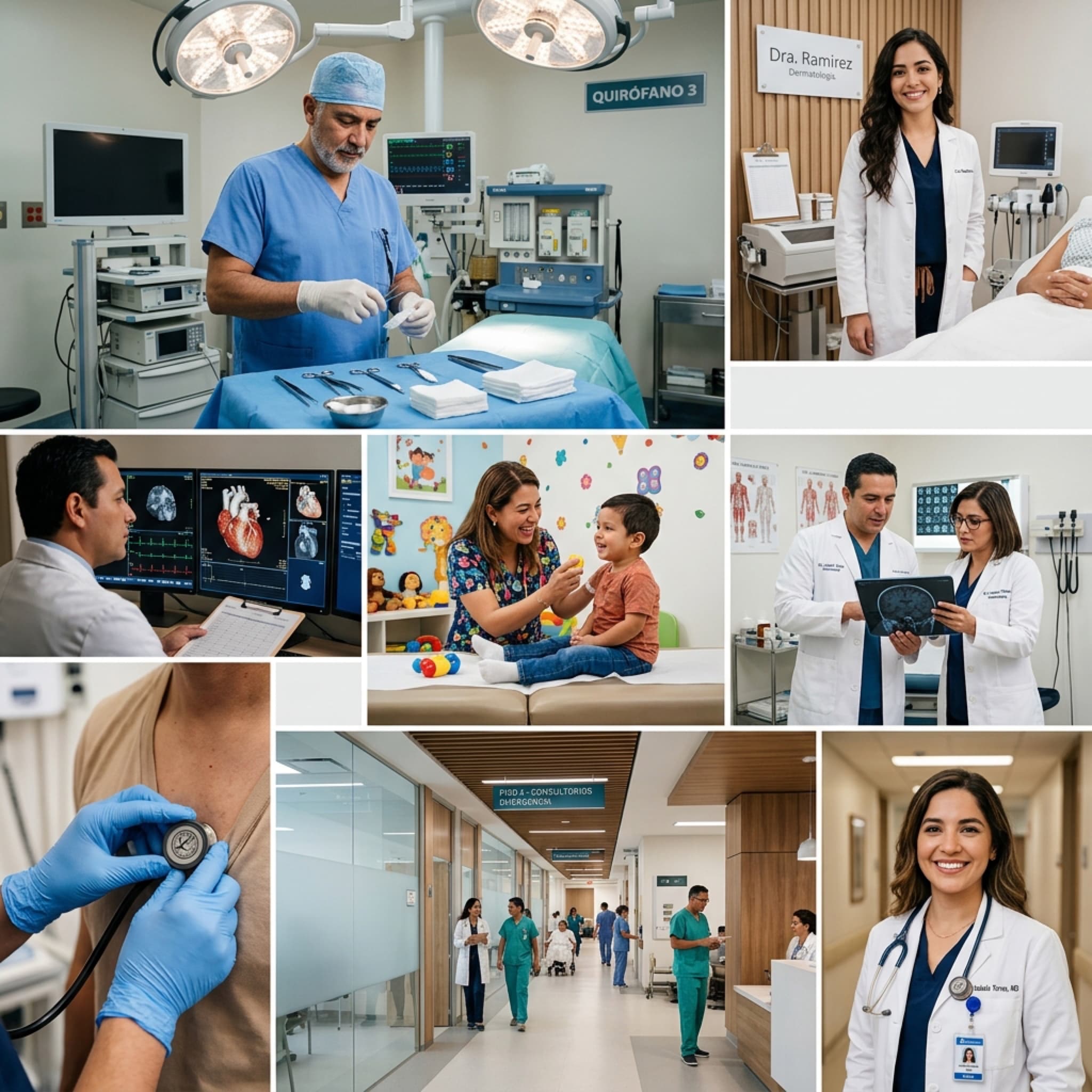 Collage de médicos sonrientes